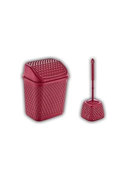 Metrashop Katre Çöp Kovası ve Klozet Fırçası Kırmızı
