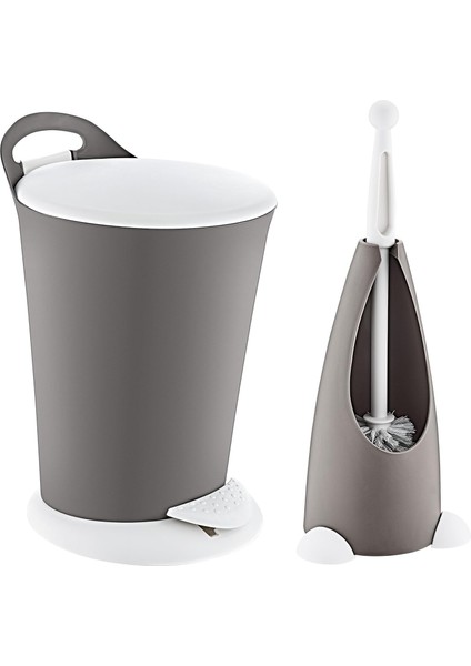 Metrashop Penguen Pedallı Çöp Kovası ve Klozet Fırçası Set Terra