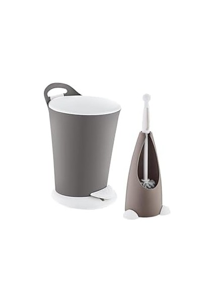 Metrashop Penguen Pedallı Çöp Kovası ve Klozet Fırçası Set Terra