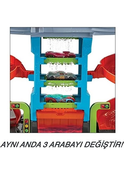 Metrashop Wheels City Mega Araba Yıkama, 1 Adet Renk Değiştiren Arabalar Aracı, Sıcak ve Soğuk Su Tankları ile HDP05