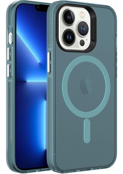 Uyumlu Apple iPhone 13 Pro Kılıf Magsafe Şarj Özellikli Buzlu Transparan C-Pro Sert Kapak Lacivert