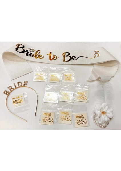 Metrashop Altın Renk Bride Partisi Kuşak Dövme Bileklik Seti Full 13 Parça