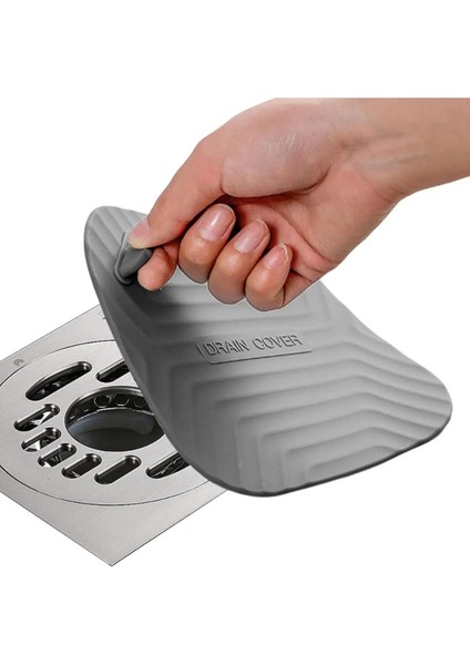 Metrashop Gri Renk Kare Kötü Koku Önleyici Silikon Mat Banyo Mutfak Lavabo Balkon Gider Tıpası Kapağı