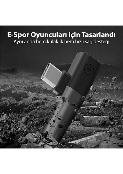 Metrashop 30W Hızlı Şarj Type-C To 3.5 mm Kulaklık Dönüştürücü Çevirici Şarj Kulaklık Adaptörü Type-C To 3.5mm