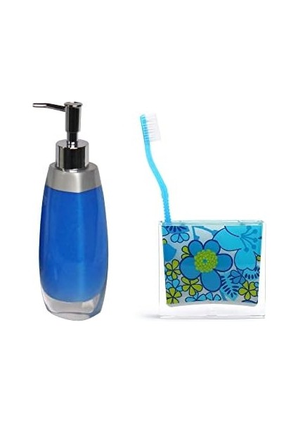 Metrashop Homi Sıvı Sabunluk,diş Fırçalık 2 Li Banyo Seti,gri Mavi ve Çiçekli modelleri