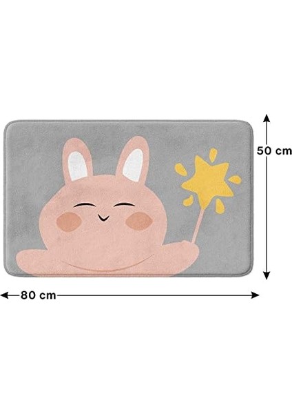 Metrashop Sevimli Tasarımlı Mikrofiber Banyo Paspası, Kaymaz Taban, Makinede Yıkanabilir (232_BPSM, 50 x 80)