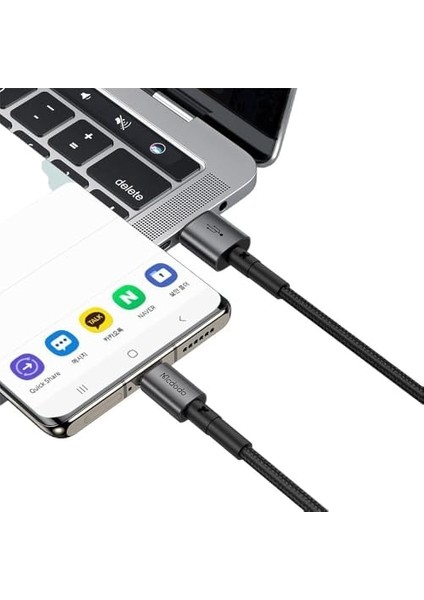 Metrashop CA-3590 100W 6A Type-C Hızlı Şarj ve Veri Aktarim Kablosu 1.2m, Siyah
