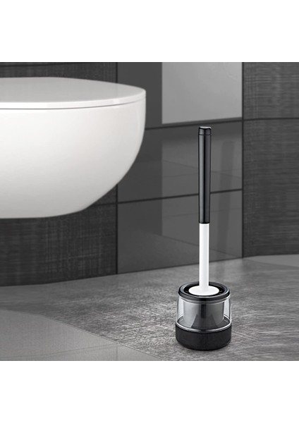 Metrashop Akrilik Kapaklı Silikon Yuvarlak Wc Fırçası, Silikon Wc Fırçası, Silikon Tuvalet Fırçası, Silikon Kolozet Fırçası (Siyah)