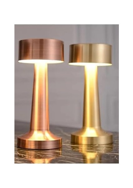 Metrashop LED Şarj Edilebilir Taşınabilir Masa Lambası - Dokunmatik Aç/kapa ve Parlaklık Ayarı, 3 Renk Seçeneği (Gold, Dalya)