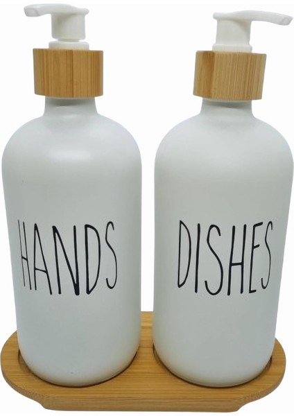 Metrashop Bambu Kapaklı Cam Sıvı Sabunluk Seti 500 ml x 2 - Mutfak ve Banyo Için Pompalı Sabunluk, El ve Bulaşık Sabunu Için Şık ve Dayanıklı Tasarım, Çevre Dostu Cam ve Bambu