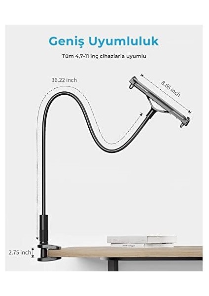 Metrashop Saiji Datura Is 100 cm Akrobat Flexible Ayarlanabilir Telefon Tablet Tutucu Siyah