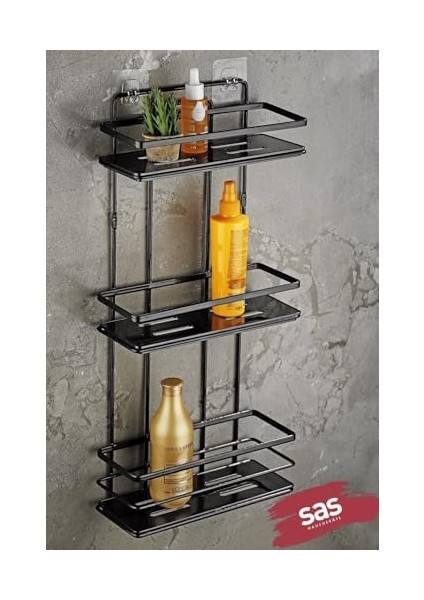 Metrashop Haus Yapışkanlı Ömür Boyu Paslanmaz Kristal Ayarlanabilir Raf Banyo Düzenleyici Şampuanlık Siyah Lş-03 Ss fiyatları