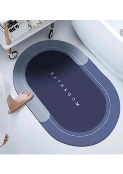 Metrashop Banyo Paspası Süper Su Emici Kaymaz Tabanlı Paspas Oval Diatomit Paspas Nappa Paspas Oval(60 * 40) (Mavi)