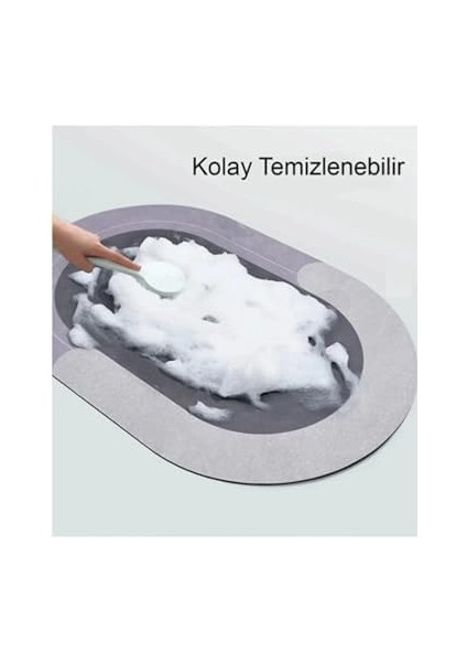 Metrashop Banyo Paspası Süper Su Emici Kaymaz Tabanlı Paspas Oval Diatomit Paspas Nappa Paspas Oval(60 * 40) (Mavi)