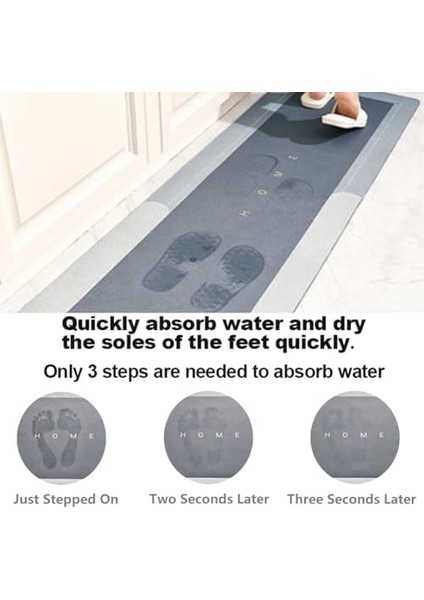 Metrashop Banyo Paspası Halısı, Süper Emici Zemin Paspası Hızlı Kuruyan Ince Banyo Paspasları Halılar Kauçuk Kaymaz Alt Duş Halıları Duş Lavabo Küvet Için 45 cm x 149 cm , Kare Koyu Gri modelleri