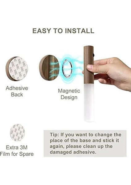 Metrashop USB ile Şarj Edilebilir Duvar Lambası, Ahşap, Iç Mekan, Hareket Sensörlü, Indüksiyonlu, Pilli LED Duvar Lambası, Sıcak Beyaz, Manyetik Yatak Lambası, Oturma Odası, Yatak Odası, Merdiven fiyatları