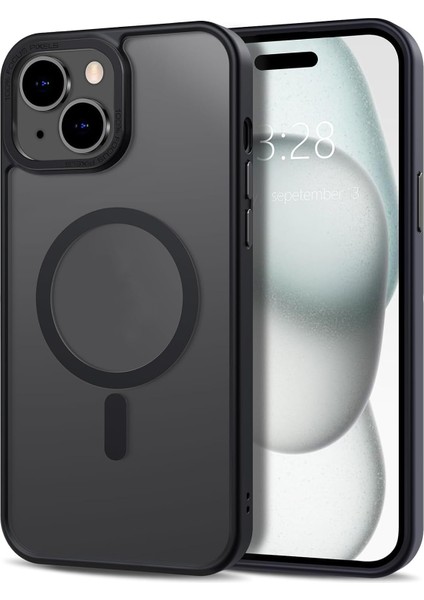 Apple iPhone 13 (6.1) ile Uyumlu Kılıf Kamera Korumalı Magsaafe Wireless Şarj Özellikli Mat Şeffaf Kılıf (Apple iPhone 13 Siyah (6.1))