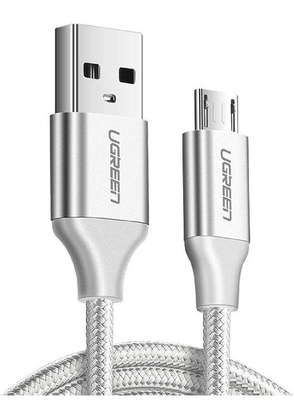 Metrashop Örgülü Micro-Usb & Usb-A Data ve Şarj Kablosu, 1.5 Metre, Beyaz