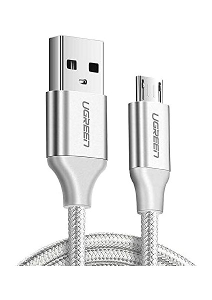 Metrashop Örgülü Micro-Usb & Usb-A Data ve Şarj Kablosu, 1.5 Metre, Beyaz