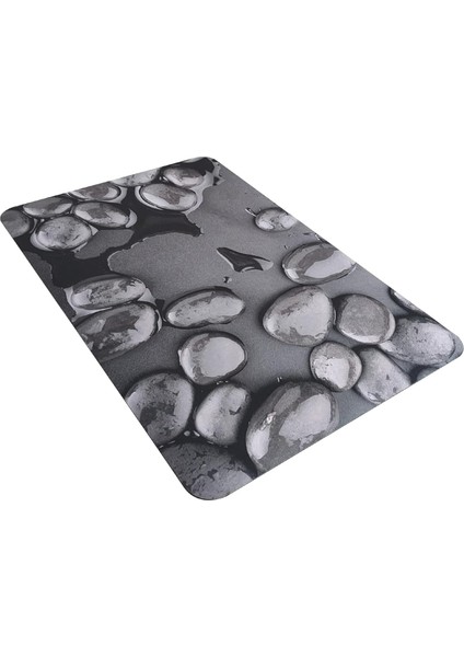Metrashop 3D Desenli Iç Dış Mekan Kullanıma Uygun Kaymaz Su Emici Üç Katmanlı Abdest Paspası Banyo Paspası (Volkanik Taş)