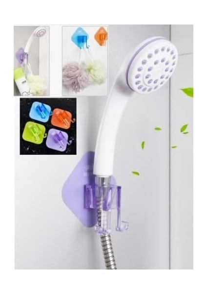 Metrashop Renkli Kendinden Yapışkanlı Duş Başlık Tutucu ve Lif Askısı Aparat Banyo Düzenleyici