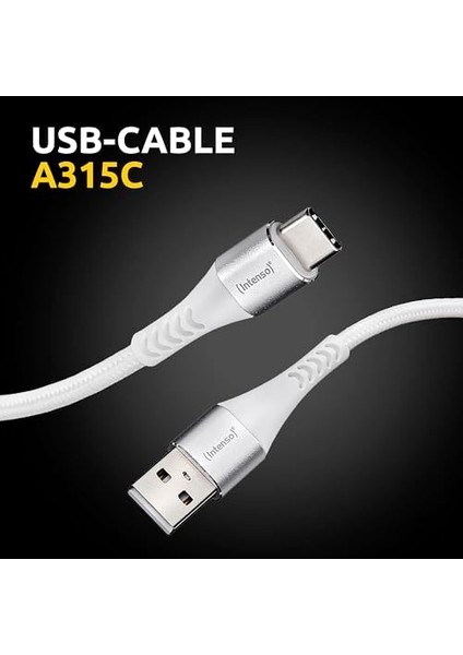 Metrashop A315C Usb-A 'dan Usb-C 'ye Hızlı Şarj ve Veri Aktarım Kablosu, 60 Watt'a Kadar Güç Destekli Naylon ve Aliminyum 1,5 Metre Beyaz