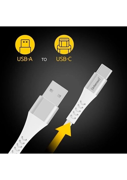 Metrashop A315C Usb-A 'dan Usb-C 'ye Hızlı Şarj ve Veri Aktarım Kablosu, 60 Watt'a Kadar Güç Destekli Naylon ve Aliminyum 1,5 Metre Beyaz