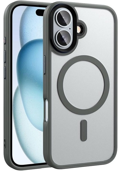 Uyumlu Apple iPhone 16 Kılıf Mat Arka Yüzey Wireless Şarj Özellikli Flet Magsafe Kapak Titanyum-Gri