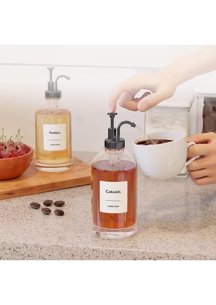 Metrashop 2'li 500 ml Cam Sıvı Sabunluk ve Losyonluk Seti - Yüksek Kaliteli Krom Başlık, Şık Tasarım, Çok Amaçlı Kullanım Için: Kahve Şurubu, Sıvı Yağ, Sirke, Losyon ve Sıvı Sabun (Siyah, Yuvarlak)