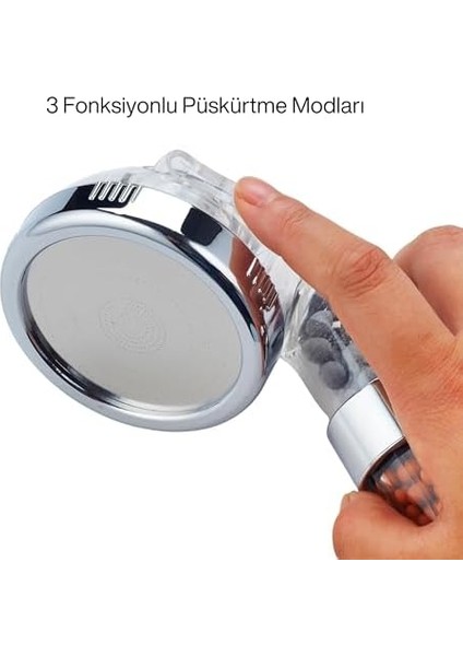 Metrashop Arıtmalı Tasarruflu Duş Başlığı - 3 Fonksiyonlu Püskürtme MODLARI,%200'E Kadar Artan Su Basıncı Ve%35'e Varan Su Tasarrufu, Kireç ve Klor Azaltıcı Özellikli