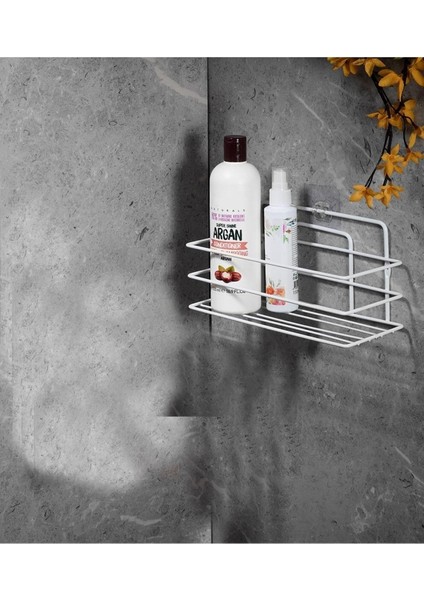 Metrashop Haus Ömür Boyu Paslanmaz Yapışkanlı Banyo Düzenleyici Şampuanlık Duş Rafı Beyaz Tş-01 1 Adet