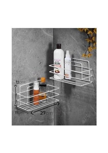 Metrashop Haus Ömür Boyu Paslanmaz Yapışkanlı Banyo Düzenleyici Şampuanlık Duş Rafı Beyaz Tş-01 1 Adet modelleri