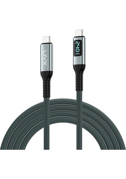 Metrashop Thunderbolt 4 Type C To Type C 240W Hızlı Şarj 8K@60Hz Görüntü Aktarımı 40GBPS Veri Transferi Pd3.1 LED Göstergeli 2 Metre Örgülü Kablo Ard-01