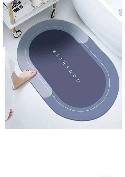 Metrashop Su Emici Paspas Şık Tasarım Abdest Paspası Kaymaz Taban Diyatom 40 * 60 cm Paspas Oval