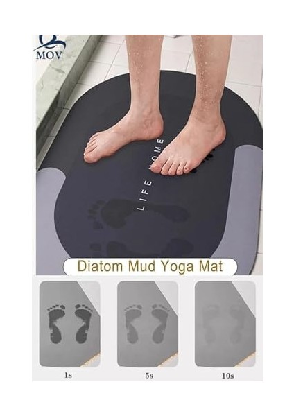 Metrashop Su Emici Paspas Şık Tasarım Abdest Paspası Kaymaz Taban Diyatom 40 * 60 cm Paspas Oval