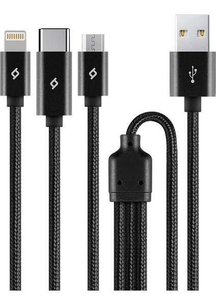 Metrashop Alumicable Trio Şarj Kablosu 1mt. Type-C, Lightning, Micro USB