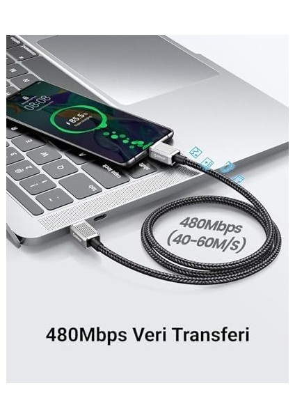 Metrashop 60W 3A Pd Type-C To Type-C Hızlı Şarj ve Data Kablosu 1.5 Metre Siyah
