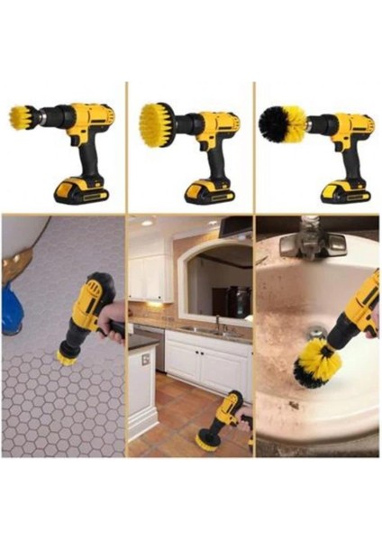 Metrashop Home 3lü Matkap Ucu Banyo Küvet Duşakabin Araba Tekerliği Koltuk Yıkama Temizleme Fırçası Seti, Renkli, Küçük