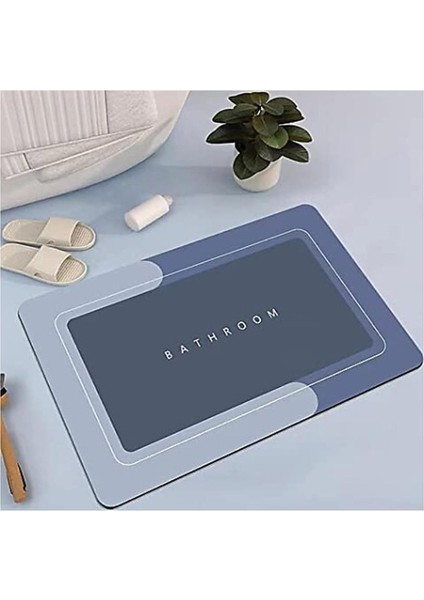 Metrashop Banyo Paspası Deri Taban Kaydırmaz Banyo Paspası (60 * 40) (Mavi)