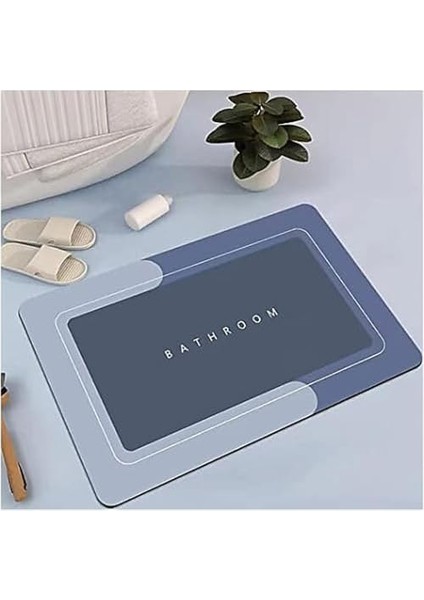 Metrashop Banyo Paspası Deri Taban Kaydırmaz Banyo Paspası (60 * 40) (Mavi)