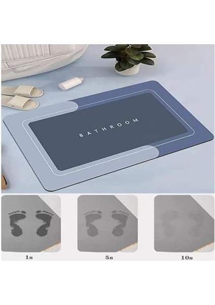 Metrashop Banyo Paspası Deri Taban Kaydırmaz Banyo Paspası (60 * 40) (Mavi)