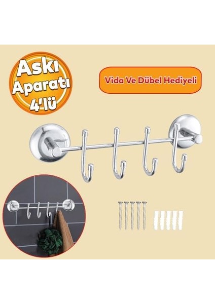 Metrashop Metal 4'lü Banyo Lavabo Vidalı Askılık Sağlam Aparat Krom Askılık Elbise Havlu Asma Askı
