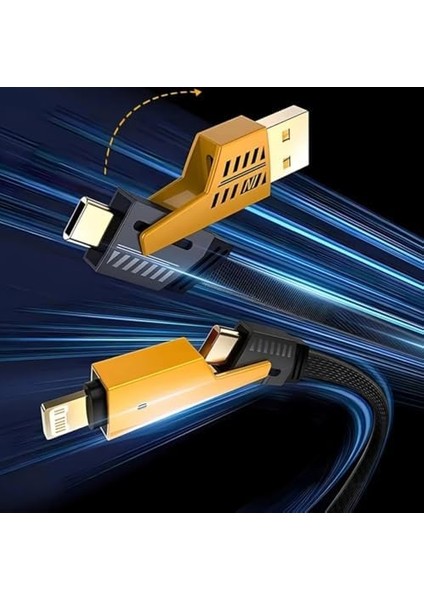 Metrashop 4 In 1 65/27 W USB Type-C Iphone Hasır Şarj Kablosu Metal Tek Kablo Ile Tüm Cihazları Şarj Et Çoklu USB Şarj Kablosu Metal Sağlam Kopmaz Turbo Fast Kablo
