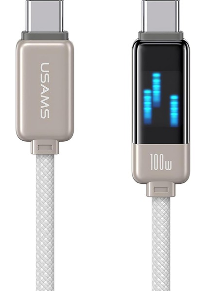 Metrashop US-SJ744 Type-C To Type-C 100W Meteor Efekt Ekranlı 1.2m Hızlı Şarj ve Data Kablosu Titanium