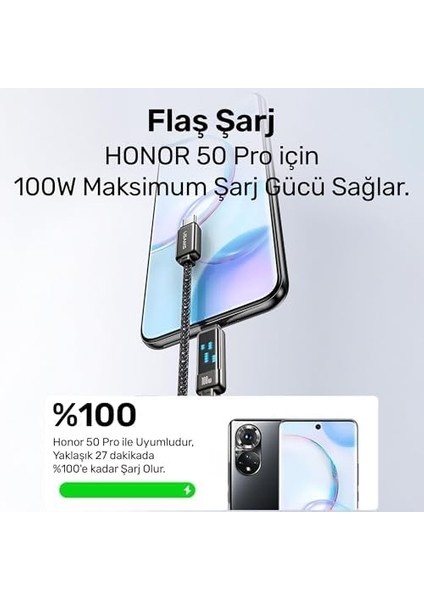 Metrashop US-SJ744 Type-C To Type-C 100W Meteor Efekt Ekranlı 1.2m Hızlı Şarj ve Data Kablosu Titanium