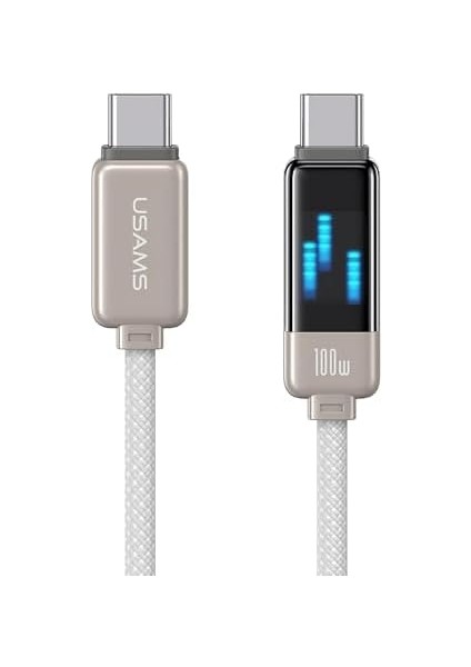 Metrashop US-SJ744 Type-C To Type-C 100W Meteor Efekt Ekranlı 1.2m Hızlı Şarj ve Data Kablosu Titanium