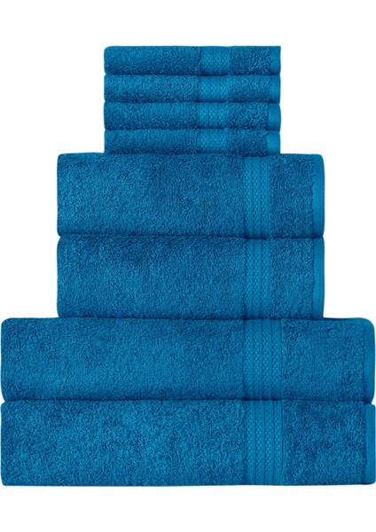 Metrashop Mürdüm Madame D'or Paris, Lüks 2 Banyo Havlusu, 2 El Havlusu ve 4 Mutfak Havlusu, Ring Pamuklu Banyo Için Yüksek Emici Havlu, Duş Havlusu 8 Parça Havlu Seti (Okyanus Mavi)