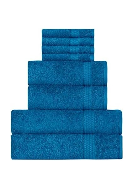 Metrashop Mürdüm Madame D'or Paris, Lüks 2 Banyo Havlusu, 2 El Havlusu ve 4 Mutfak Havlusu, Ring Pamuklu Banyo Için Yüksek Emici Havlu, Duş Havlusu 8 Parça Havlu Seti (Okyanus Mavi)