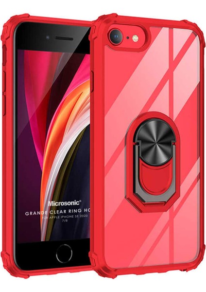 Apple iPhone Se 2020 Için Kılıf Grande Clear Ring Holder Kırmızı [Apple iPhone Se 2020 ile Uyumlu Kılıf - Kırmızı]