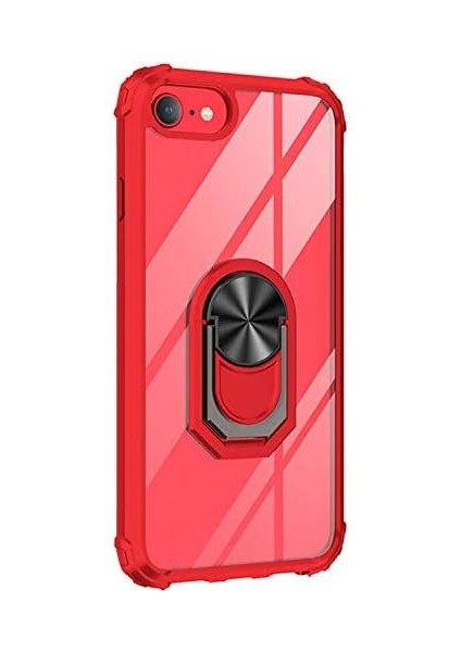 Apple iPhone Se 2020 Için Kılıf Grande Clear Ring Holder Kırmızı [Apple iPhone Se 2020 ile Uyumlu Kılıf - Kırmızı]